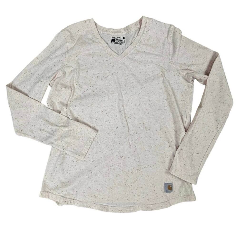 Carhartt Women’s L 12-14 Pink Speckled V Neck Long Sleeve Relaxed Fit Tee